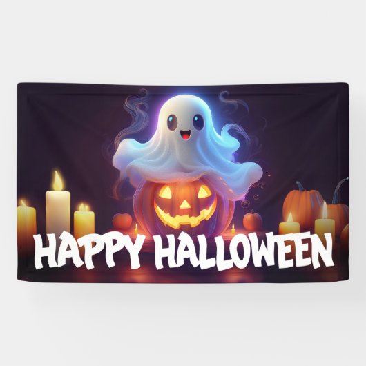 Ghost und Pumpkin Happy Halloween Banner (Horizontal)