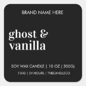 Ghost & Vanilla Candle | Benutzerdefiniert Schwarz Quadratischer Aufkleber (Vorderseite)