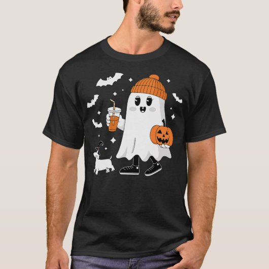 Ghost Walking Dachshund Spooky Season Halloween Do T-Shirt (Vorderseite)