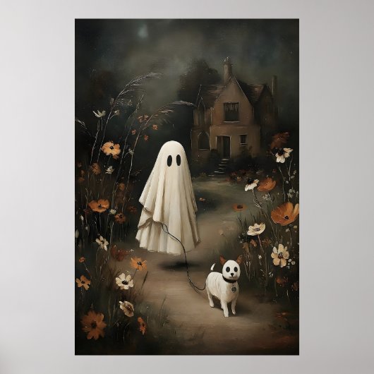 Ghost Walking Dog At Night – Gothic Fairy Tale Oil Poster (Vorne)