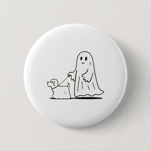 Ghost Walking Dog Ghostie Funny Halloween Hund Lie Button (Vorderseite)