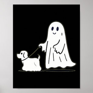 Ghost Walking Dog Ghostie Funny Halloween Hund Lie Poster