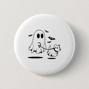 Ghost Walking Dog verkleidet als Ghost Funny Hallo Button