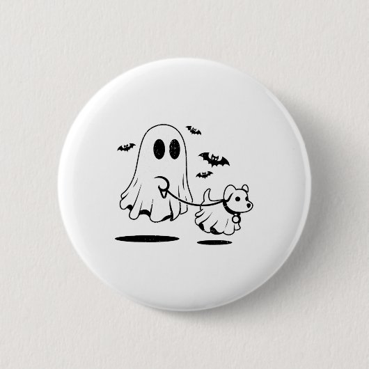 Ghost Walking Dog verkleidet als Ghost Funny Hallo Button (Vorderseite)