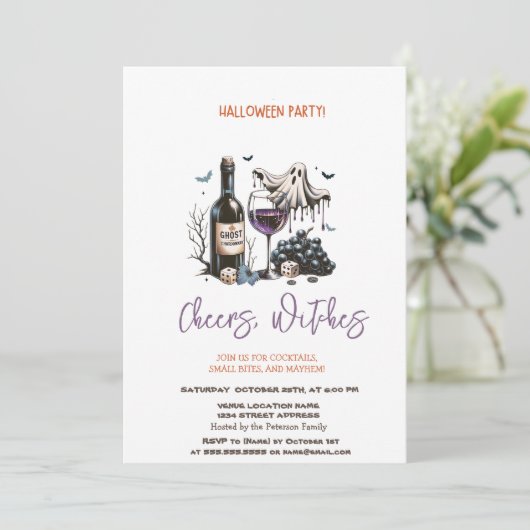 Ghost Wine Halloween-Party Einladung (Stehend Vorderseite)