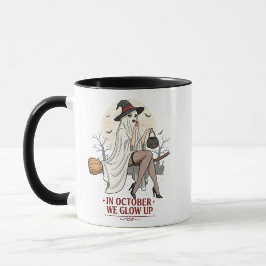 Ghost Witch Broom Ride – Halloween Mug Tasse (Links)