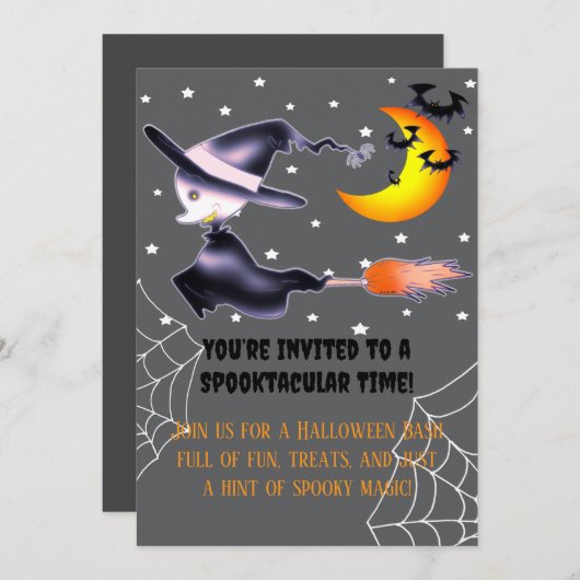 Ghost Witch Flying Halloween-Nacht Einladung (Vorne/Hinten)