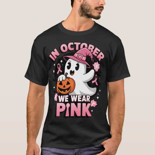 Ghost Witch im Oktober tragen wir rosa Brustkrebs T-Shirt (Vorderseite)