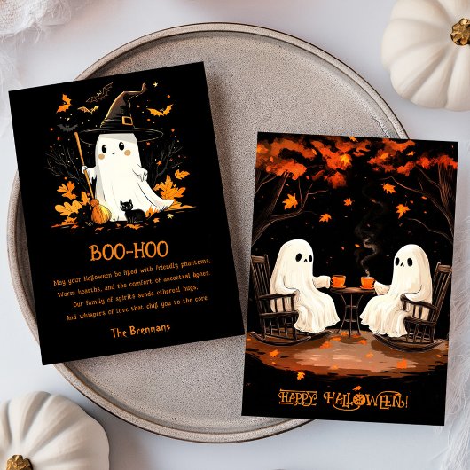 Ghost Witch Oktober Fall Spooky Halloween Karte