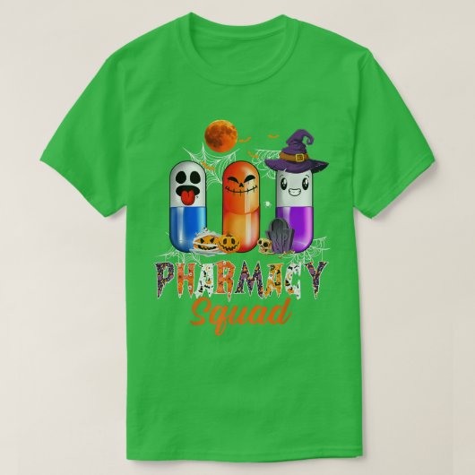 Ghost Witch Pumpkin Pills Pharmacy Squad Halloween T-Shirt (Design vorne)