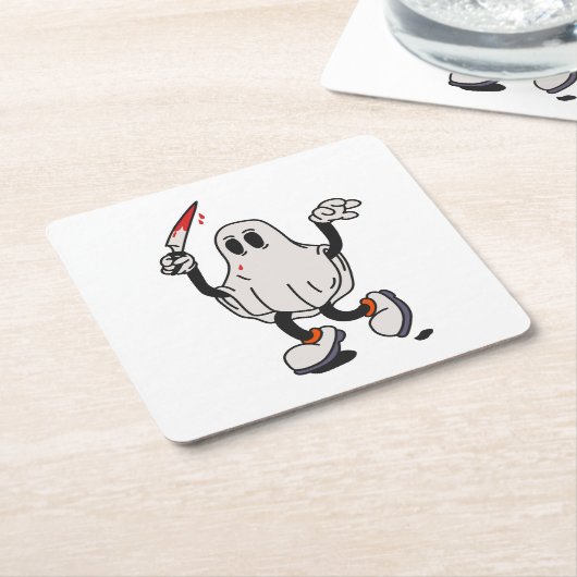 Ghost with blood knife rechteckiger pappuntersetzer (angewinkelt)