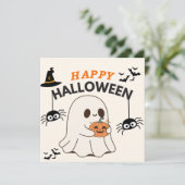 Ghost with Pumpkin - Happy Halloween Design Save The Date (Stehend Vorderseite)