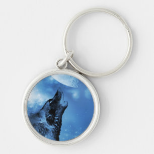 Ghost Wolf heult auf dem Mond Schlüsselanhänger