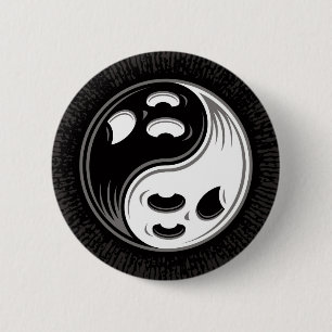 Ghost Yin Yang Black und White Button