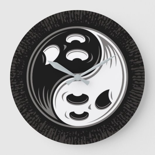 Ghost Yin Yang Black und White Große Wanduhr (Vorderseite)
