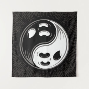 Ghost Yin Yang Black und White Wandteppich