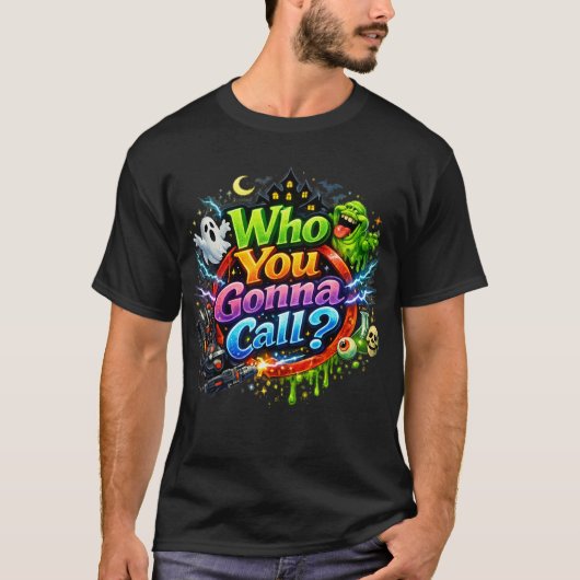 Ghostbusters "Who You Gonna Call" Retro Design T-Shirt (Vorderseite)