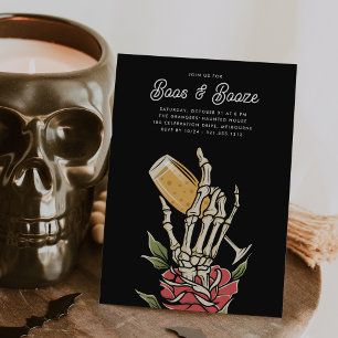 Ghosted Champagne "Boos & Booze" Halloween-Party Einladung