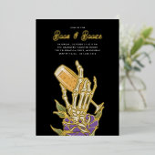 Ghosted Champagne "Boos & Booze" Halloween-Party Folieneinladung (Stehend vorne)