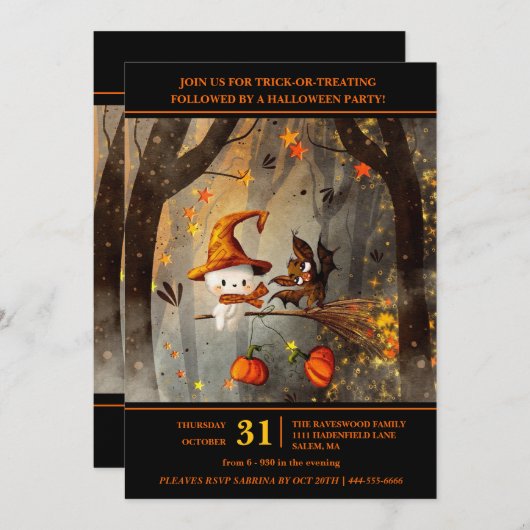 Ghosted Fun Halloween-Party Einladung (Vorne/Hinten)