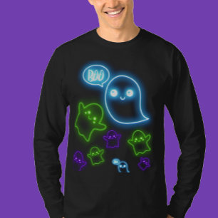 Ghosted Halloween Neon Blue, Green Boo T - Shirt