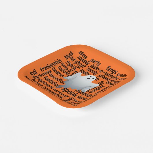 Ghosted Halloween Word Cloud Pappteller (Gewinkelt)