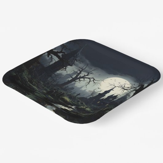 Ghosted Hexches Manor Halloween Pappteller (Gewinkelt)