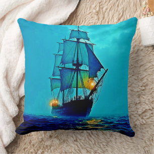 Ghosted Tall Ship Sea Voyage Design Kissen