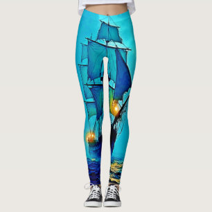 Ghosted Tall Ship Sea Voyage Design Leggings