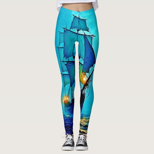 Ghosted Tall Ship Sea Voyage Design Leggings (Vorderseite)
