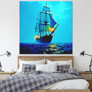 Ghosted Tall Ship Sea Voyage Design Leinwanddruck