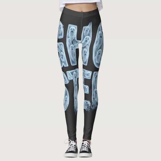 Ghosted Translucent Ghost-Typografie Lustiger Dati Leggings (Vorderseite)