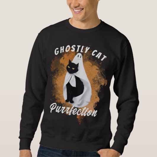 Ghosting Cat Purfection, Black Cat Halloween Sweatshirt (Vorderseite)