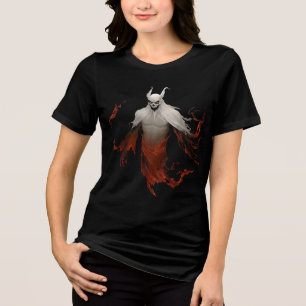 Ghostly Demon Spirit With Flaming Robes Tri-Blend Shirt