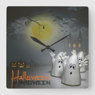 Ghostly Halloween Quadratische Wanduhr