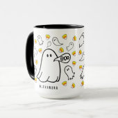 Ghosts and Candy Corn Custom Name Tasse (Vorderseite Links)