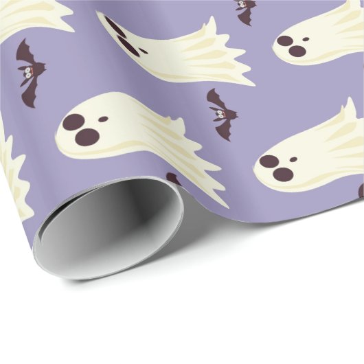 Ghosts & Bats Lilac Halloween Geschenkpapier (Rolleneckpunkt)