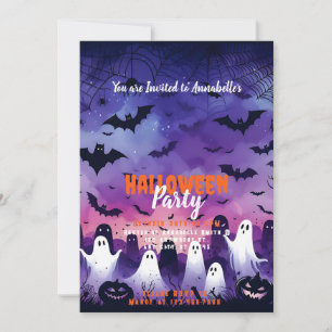 Ghosts Bats Pumpkins Sky Halloween-Party Einladung