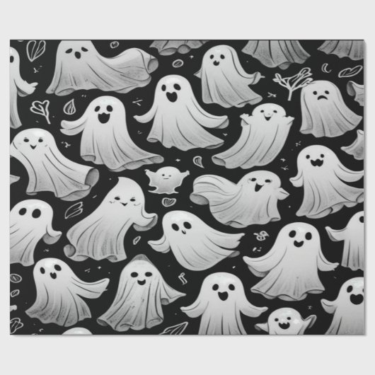 Ghosts Everywhere Spooky Fun Halloween Szene Geschenkpapier (Flach)