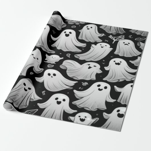 Ghosts Everywhere Spooky Fun Halloween Szene Geschenkpapier (Ungerollt)