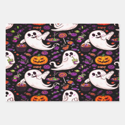 Ghosts Everywhere Spooky Fun Halloween Szene Geschenkpapier Set (Vorderseite 2)