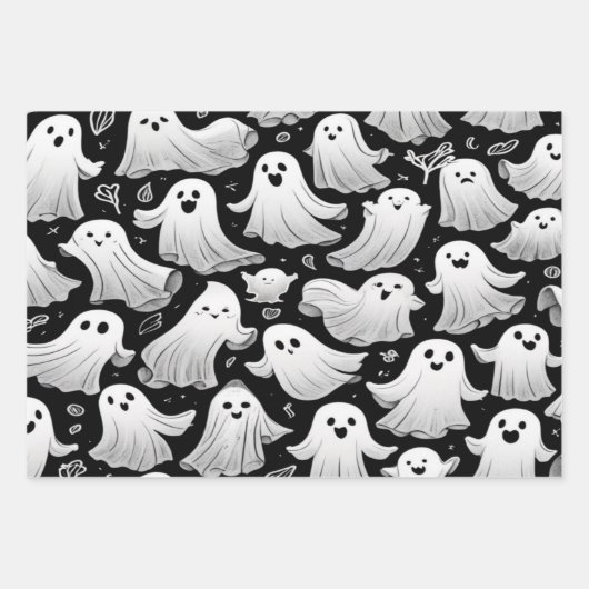 Ghosts Everywhere Spooky Fun Halloween Szene Geschenkpapier Set (Vorderseite)