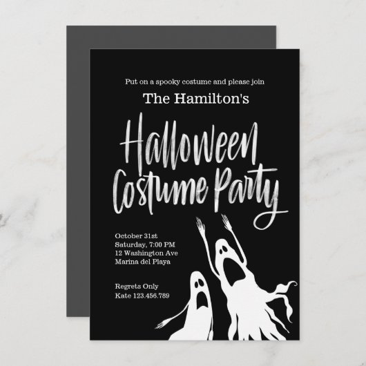 Ghosts Ghouls Schwarz-weißes Halloween-Kostüm-Part Einladung (Vorne/Hinten)