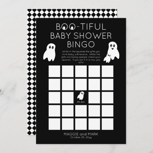 Ghosts Halloween Boo-schöne Baby-Dusche Bingo Einladung (Vorne/Hinten)