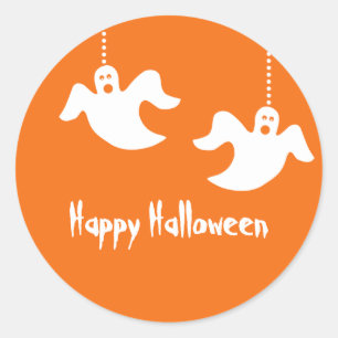 Ghosts Halloween Stickers, Orange Runder Aufkleber