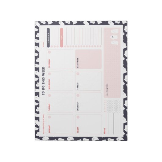 Ghosts Halloween Weekekly to Do List Planner Notizblock (Rotiert)