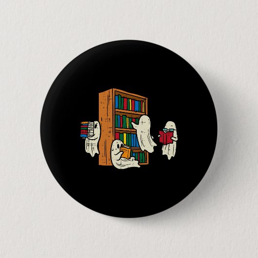 Ghosts Reading Books Teacher Halloween Librarian B Button (Vorderseite)