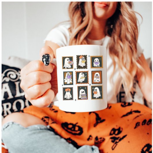 Ghosts Reading Vintage Briefmarke Halloween Kaffeetasse