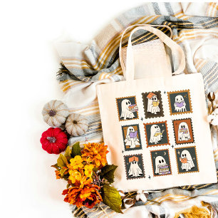 Ghosts Reading Vintage Briefmarke Halloween Tragetasche