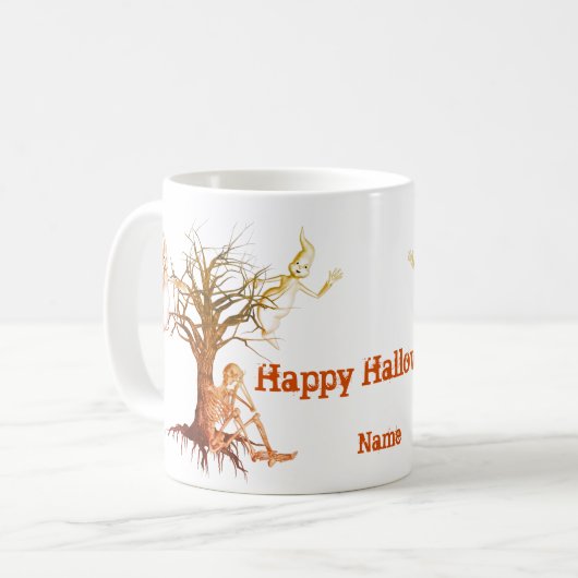 Ghosts Skeleton Halloween Funny Personalisiert Kaffeetasse (Vorderseite Links)